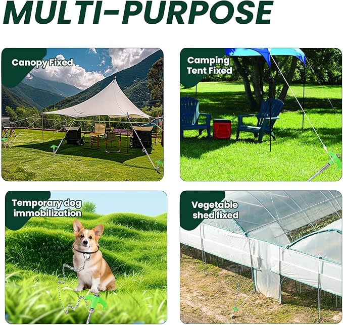 8" Screw in Tent Stakes 12PCS - Ground Anchors Screw - Screw in Tent Stakes Heavy Duty- Tent Pegs Camping Stakes - Hex Pegs Drillable Tent Stakes and Hexagon Head Drive and Storage Box (Green)