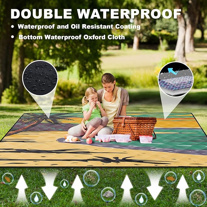 Outdoor Picnic Blankets 60x80 XL Waterproof Manta para Picnic Camping Carpet Rugs for Tent Sandfree Workout Blamket for Inside Outside Sitting for Kid Men Adults Who Have Everything
