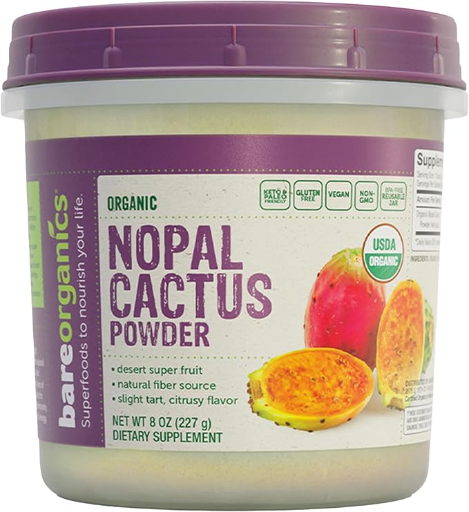BareOrganics Nopal Cactus Powder | USDA Organic, Vegan, Non-GMO, Gluten-Free | Super Fruit, 8oz