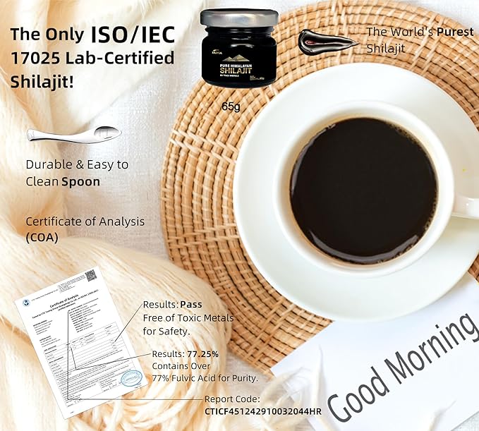 Shilajit Pure Himalayan Organic Shilajit Resin Supplement- Gold+ Grade with 85+ Trace Minerals with 75% Fulvic Acid, Overall Energy & Immune Support, Pure Shilajit for Men & Women, 65g