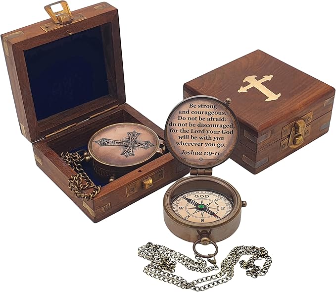 Baptism Gift Personalized Keepsake Compass Engraved Cross and Be Strong and Courageous, Confirmation Gift Ideas, Gift of Faith. Missionary