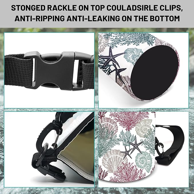 Waterproof Dry Bag,Roll Top Coastal Summer Beach Coral Starfish Small Waterproof Backpack 5L/10L/20L Floating and Lightweight Bags for Kayaking, Boating, Fishing, Swimming and Camping