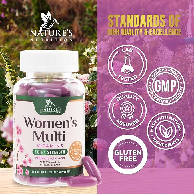 Multivitamin for Women with Iron, Calcium, Zinc, Vitamin A, C, D, E, & B Vitamins for Bone, Skin & Immune Health Support, Nature's Daily Womens Multivitamins for Women's Energy & Health, 60 Softgels