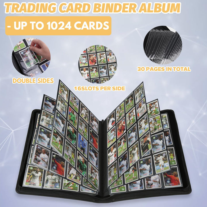 Trading Card Binder 16 Pocket, GERMUN PU Cover Card Binder for 1000+ Cards, Premium Trading Card Holder Folders, Double Sided Pocket Card Album for MTG, TCG (Pink)