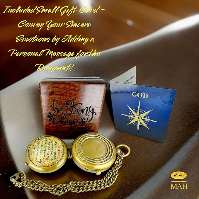 Bible Verse Brass Compass – “Be Strong and Courageous” (Joshua 1:9) | Christian Gift for Graduation, Baptism, Confirmation – Religious Keepsake for Boys, Girls, Teens, Men, Pastors & Church Events