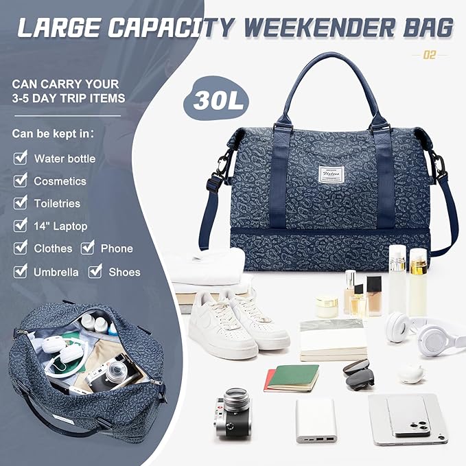 Travel Duffel Bag,Sports Tote Gym Bag,Shoulder Weekender Overnight Bag for Women