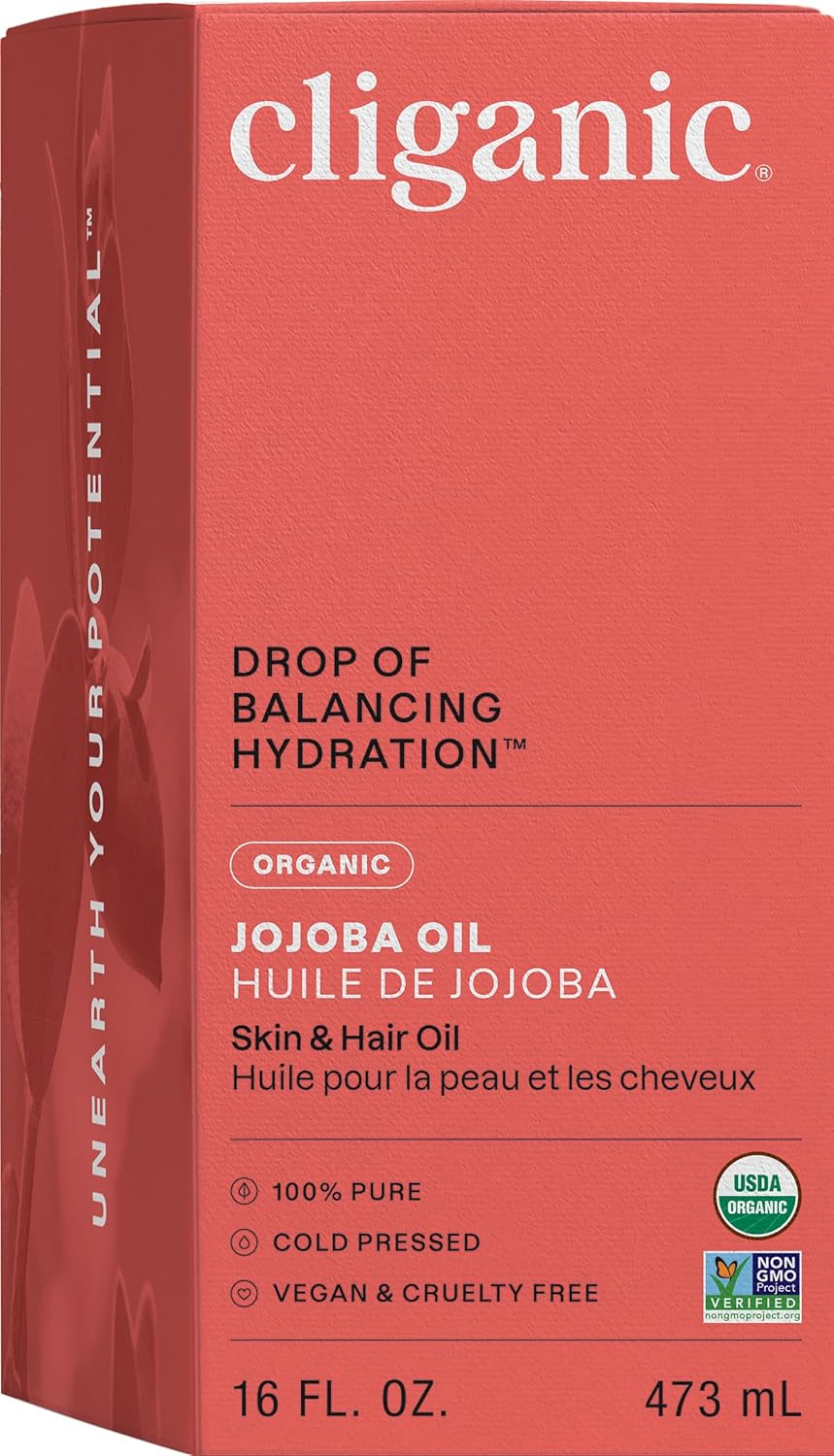 Cliganic 16 Oz Organic Jojoba Oil | 100% Pure Cold Pressed Carrier Oil