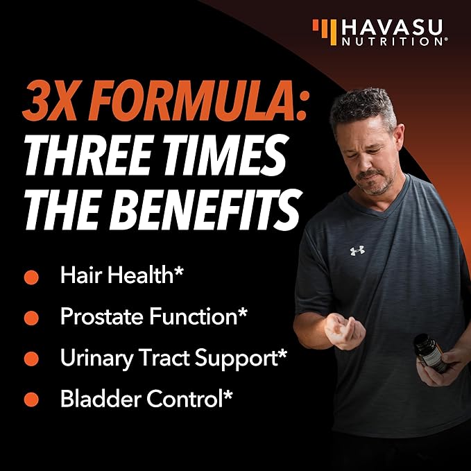 Saw Palmetto Supplement with Stinging Nettle and Pumpkin Seed Extract - Advanced 3X Formula - DHT Blocker Urinary Health and Prostate Support for Mens Health - Vegan, Non-GMO Capsules - 2 Month Supply