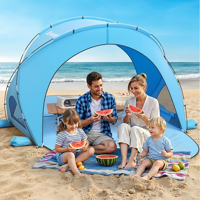 Beach Tent Sun Shelter, Beach Shade Tent with UPF50+ UV Protection, Beach Sun Shelter, Beach Shade with 2 Zippered Doors, Portable Beach Tent for Beach Camping Fishing