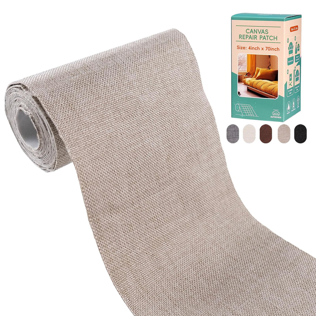 Autrends Canvas Repair Tape,Fabric Repair Patch,4×70 Inches,Outdoor Gear Patch, Waterproof,Self-Adhesive for Repairing Boat Covers,Tents,Sofas,Patio Umbrellas,Lounge Chairs,Awnings Beige2.0