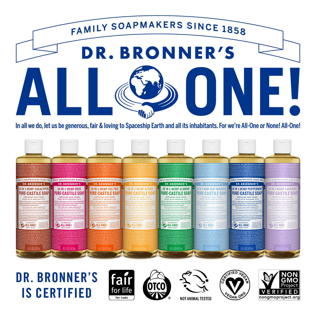 Dr. Bronner's Peppermint Pure-Castile Liquid Soap | 16 Oz | 2-Pack | Vegan & Organic