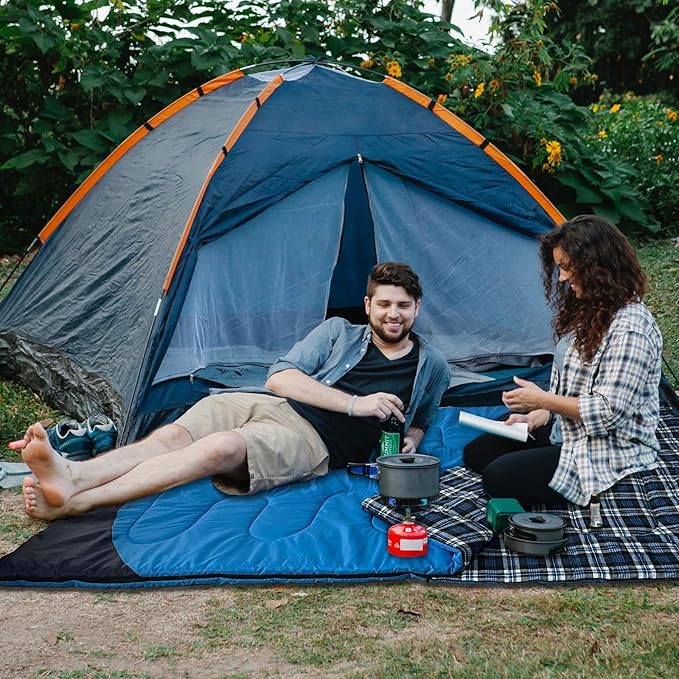 Cotton Flannel Double Sleeping Bag for Adults Machine Washable 2 Person Camping Sleeping Bag Queen Size Waterproof with Compression Sack for Cold Weather 3-4 Seasons