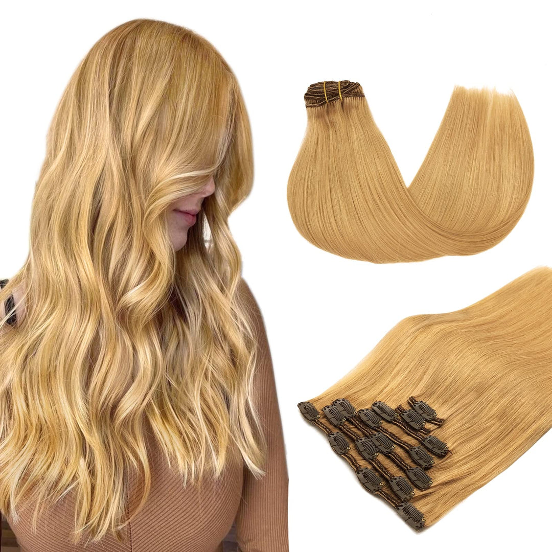 Maxita Hair Extensions Real Human Hair, 22 Inch 120G 7Pcs Dirty Blonde Clip In Hair Extensions Remy Straight Long Hair Extension