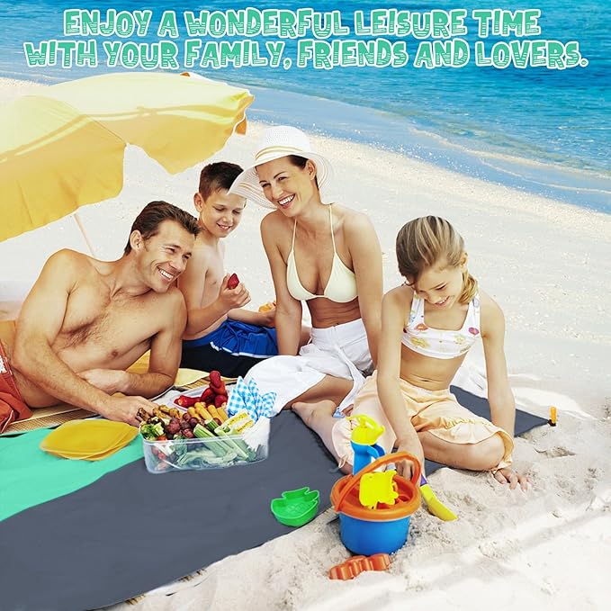 Beach Blanket Waterproof Sandproof 1-7 Adult Oversized 78 '' × 81 '' Lightweight Durable Compact Sand Free Beach Mat for Travel Camping Hiking Picnic Blanket