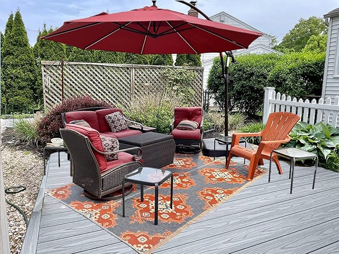 BalajeesUSA Outdoor Rugs – 6x9, Orange, Yellow, Grey, Patio Durable and Affordable, Multipurpose, Woven Plastic Straw, All-Weather and Waterproof Rug, Reversible Camper mats, Recycled