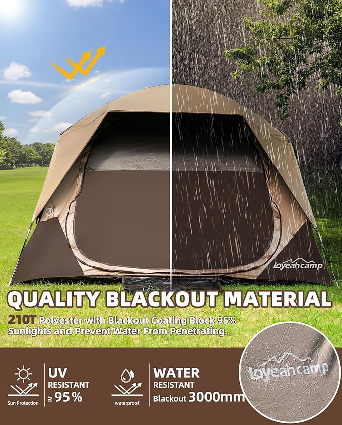 4 Person Blackout Camping Tent, Easy Setup Waterproof Family Dome Tent for Camping with Rainfly, Portable Double Layer Large Family Tent for Outdoor Camping&Hiking