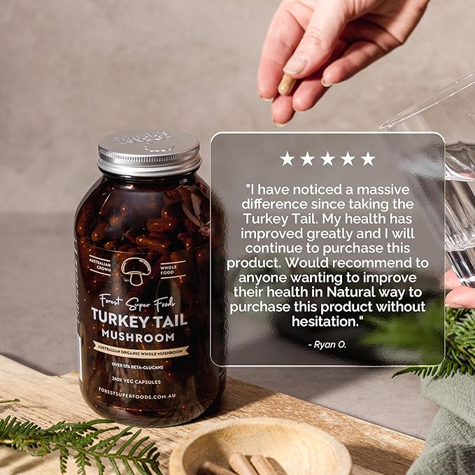Australian Grown Turkey Tail Whole Mushroom (Includes Mycelium) - Great for Gut Health + Supporting The Bodys Natural defenses, 120x Capsules