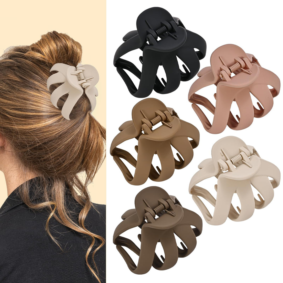 Lolalet Octopus Hair Claw Clips, 5 Pack Non-slip Jaw Clips Medium Hair Clamps for Thick Curly Long Hair, Wide Grip Hair Accessor