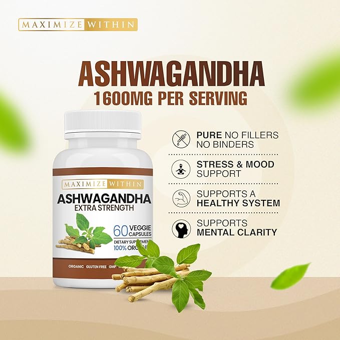 Ashwagandha Root Extra Strength – 60 Vegetarian Capsules – Supports Stress, Mood, and Immune Health – Formulated for Enhanced Absorption – Non-GMO Herbal Supplement