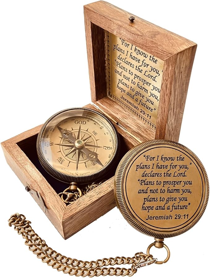 Religious Gifts for Men Engraved Compass for I Know The Plans -God, Camping Compass Christian Gifts Catholic Boys Girls Baptism Communion Inspirational Graduation Gifts