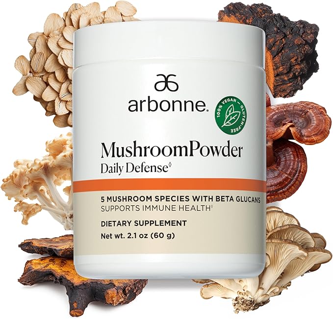 Arbonne Mushroom Powder Daily Defense - Daily Mushroom Supplement Powder Superblend That Supports Immune and Cognitive Health, 100% Organic Mushrooms, 2.1 oz