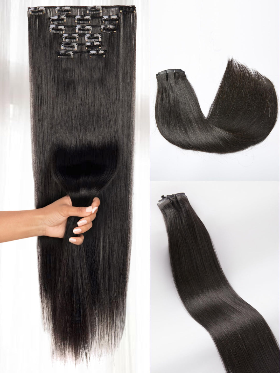 LUVME Clip in Hair Extensions Natural Black Human Hair Extensions Clip ins Silky Straight Real Human Hair on Extension 7pcs 135g 26inch