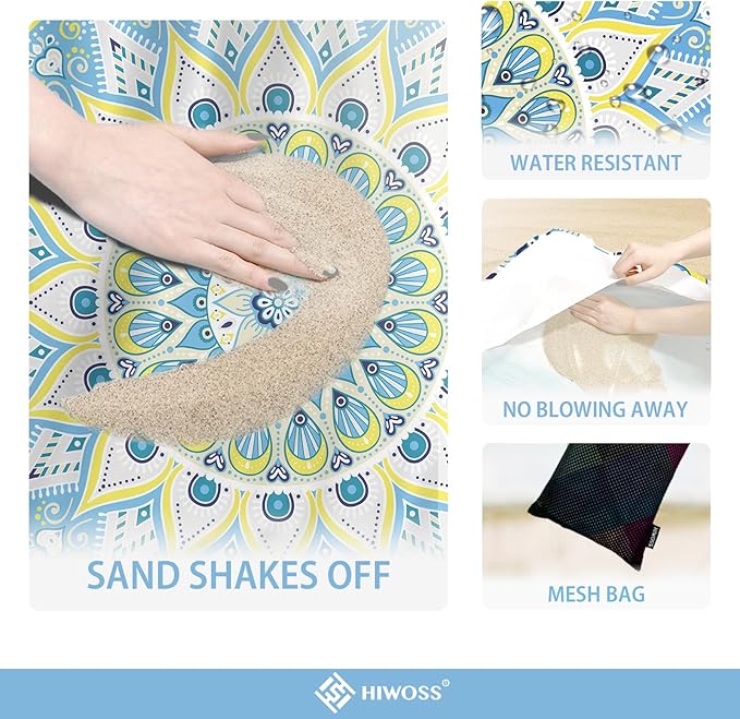 Beach Blanket Waterproof Sandproof Oversized 95”x 80”,Sand Free Beach Mat with Corner Pockets,Portable Mesh Bag for Beach Festival,Picnic,Travel and Outdoor Camping (Oceansunyellow)