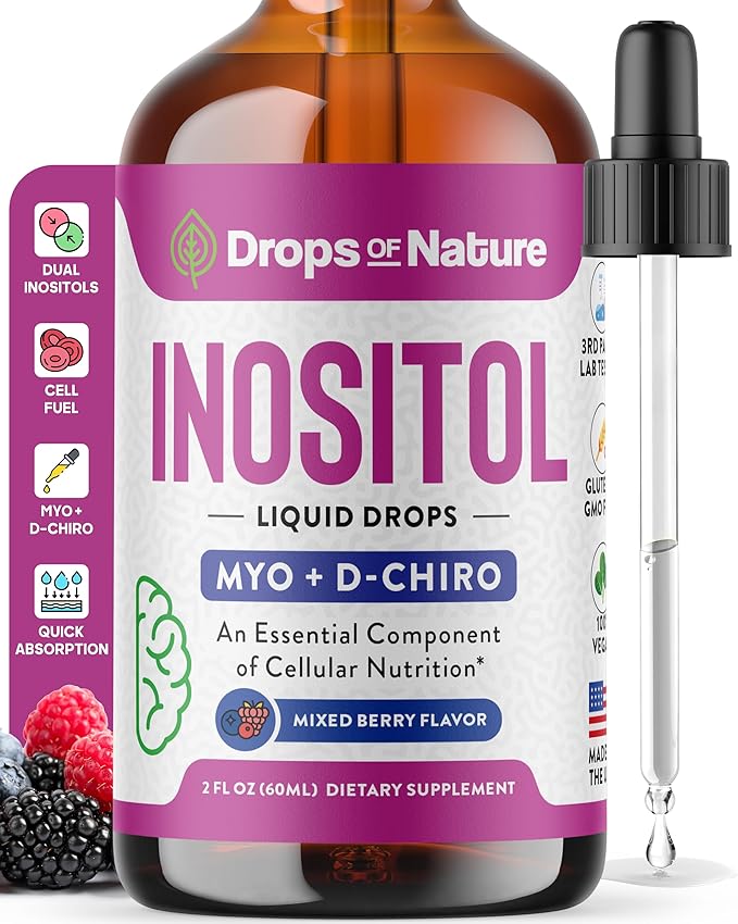 Inositol Supplement - Pure & Potent Myo-Inositol Vitamins for Women - Vegan, Easy Liquid Dose - Non-GMO Liquid Drops to Support Mental Clarity, Cellular Health and General Wellness (Mixed Berry, 60ml)