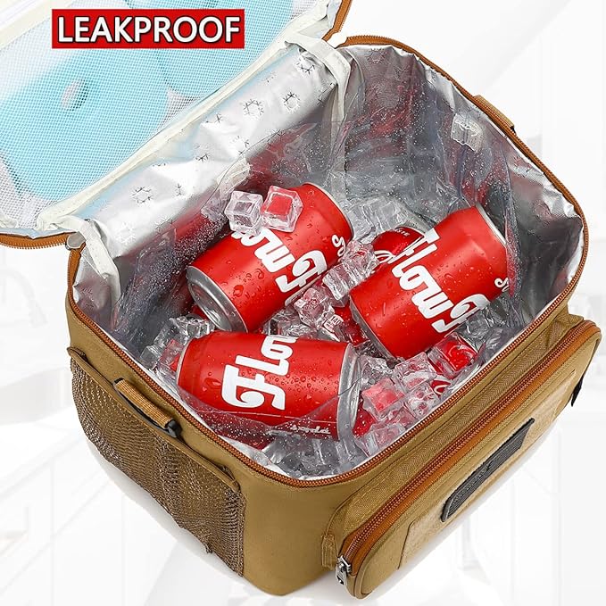 FlowFly Lunch Bag, Insulated Cooler, Thermal Lunch Box Tote with MOLLE/PALS Webbing, Adjustable Padded Shoulder Strap, for Tactical Men Women Adults and Boys Girls Kids (Brown, Large)