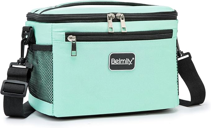 BEIMILY Lunch Box for Men/Women,Small Insulated Lunch Bag,Reusable LunchBox for work Picnic Hiking Beach,Leakproof Soft Cooler Tote Bag Organizer with Adjustable Shoulder Strap for Adults (Green Mint)