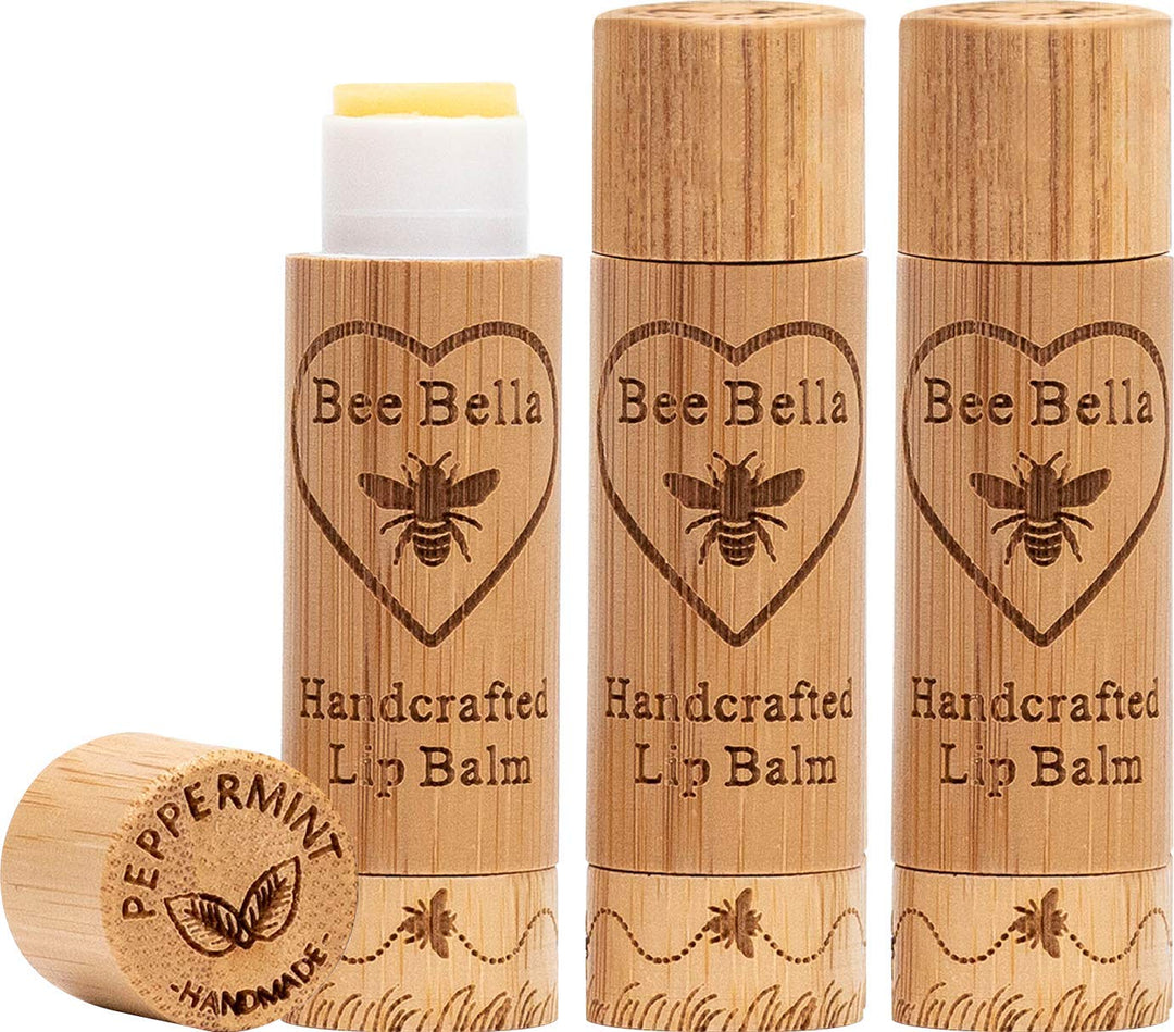 Bee Bella Lip Balm, Peppermint, 3 Pack - Hydrating, Moisturizing Lip Care, 100% Natural, Original Organic Beeswax With Vitamin E