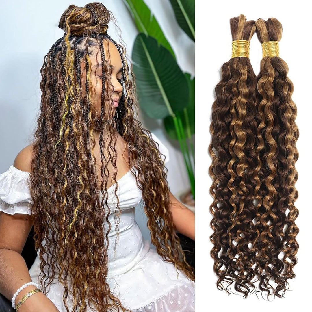 Human Braiding Hair Water Wave Bulk Human Hair For Braiding No Weft Wet And Wavy Human Hair Braiding Hair Extensions For Boho Braids 2 Bundles Human Hair Per Pack 100g (16inch, 4/27#)