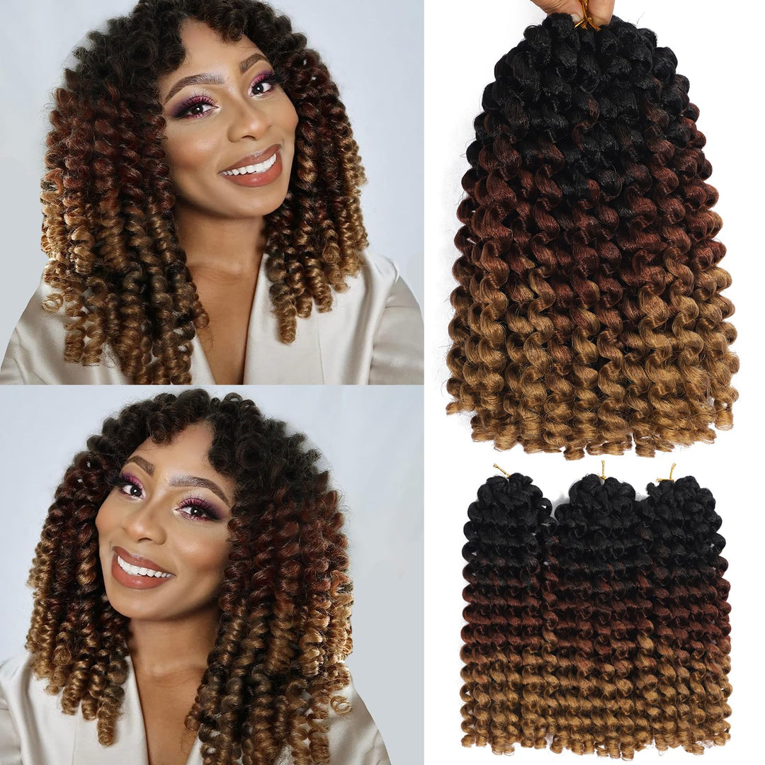 Ombre Jamaican Bounce Crochet Hair - 12 Inch Ringlet Wand Curl Crochet Braids With Jamaican Bounce (5 Pcs, 1B/30/27)