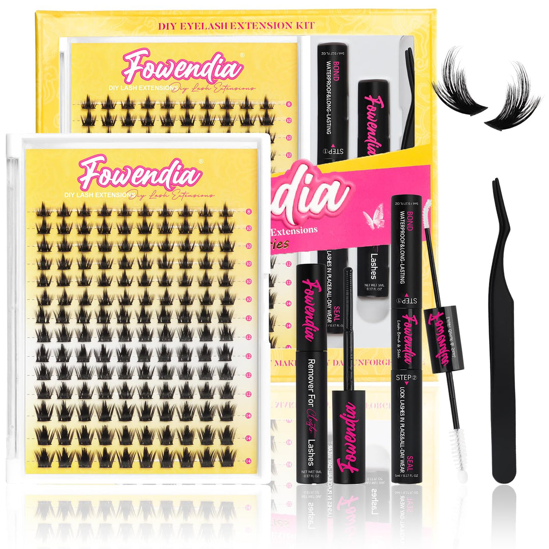Fowendia Manga Lash Clusters Kit 8-14mm Eyelash Clusters DIY Lash Extension Kit Waterproof Anime Lashes Ultra-Thin Invisible Band 0.3mm Cluster Eyelash Extensions, California Sunset Short-Kit