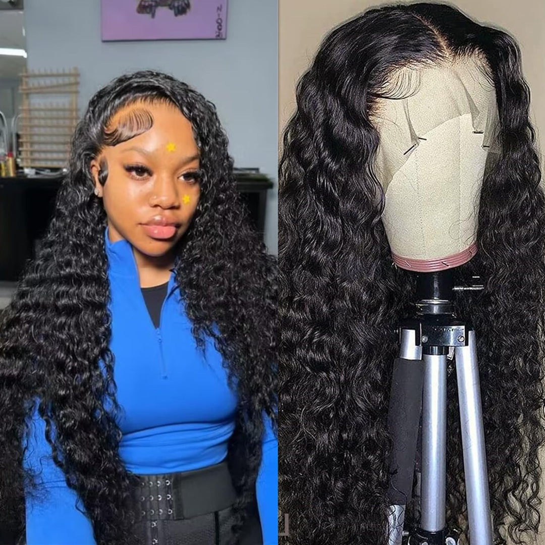 13X6 Deep Wave Lace Front Wigs Human Hair 180% Density Deep Curly Frontal Wigs Human Hair Glueless Transparent Lace Front Wigs H