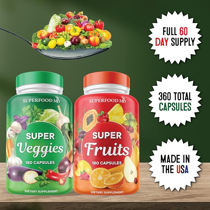 Superfood Fruit and Veggie Supplement - Fruit and Veggie Capsules 100% Whole Super Fruit and Super Vegetable Supplements & Vitamins, with Olive Leaf (720 Count (Pack of 4))