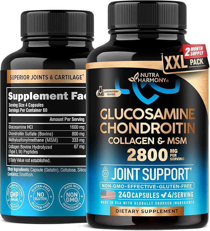Glucosamine Chondroitin MSM Collagen | FSA HSA Eligible | Joint Support Supplement 2800 mg | Made in USA | FSA Approved Product Items | Flexibility Nutritional Vitamins | For Men & Women, 240 Capsules