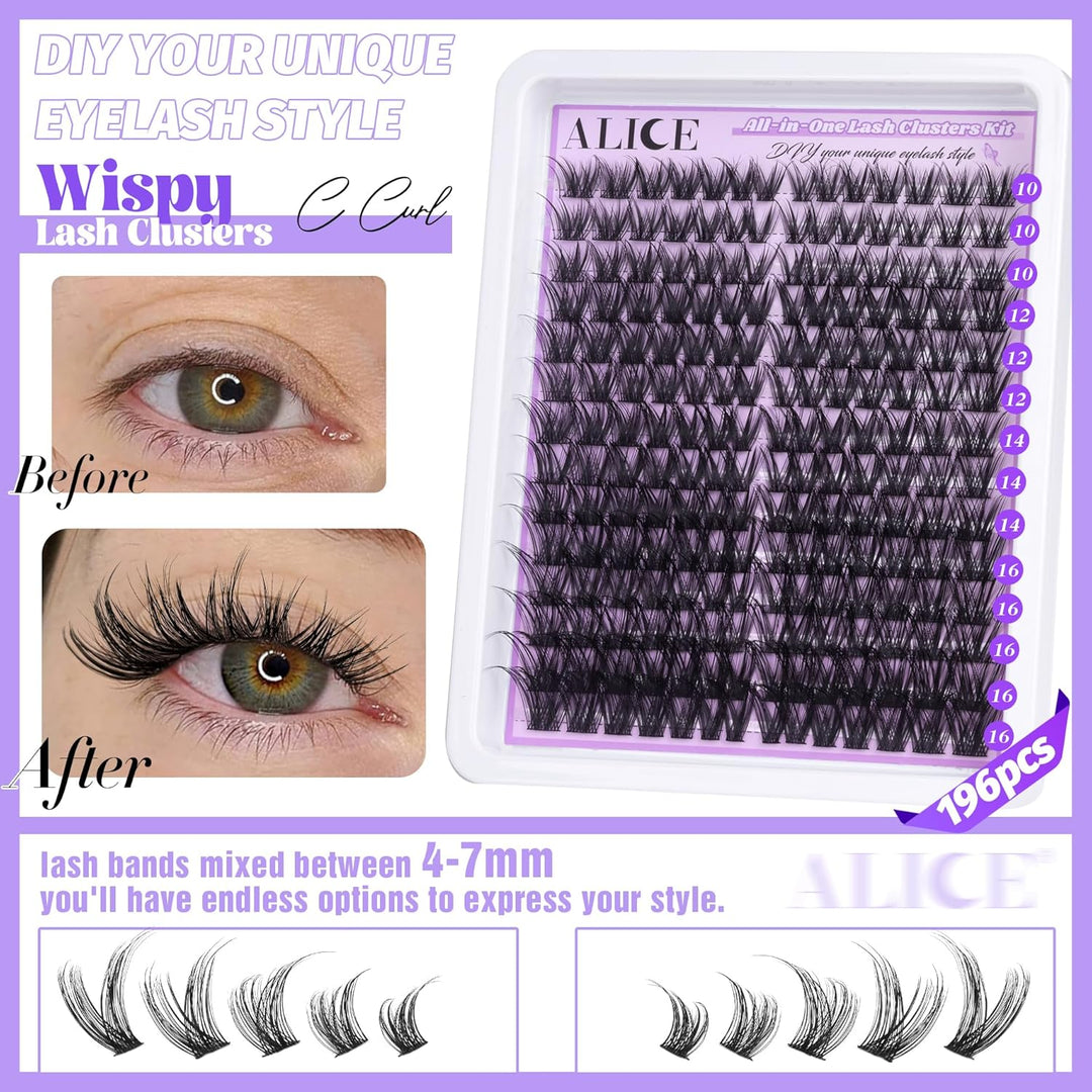 ALICE DIY Natural Lash Clusters | Wispy Anime Cat Eye | 10-16mm, 144 Pcs