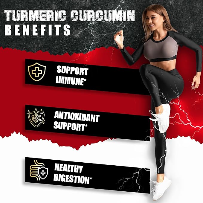 Turmeric Curcumin Supplement - 95% Curcuminoids with Ginger, Apple Cider Vinegar, Black Pepper - 90 Count - 3 Month Supply