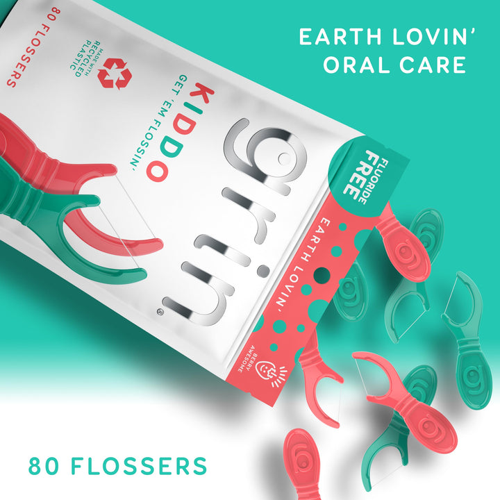 GRIN Kiddo Flossers, Berry Awesome Flavor, Recycled Plastic, Jumbo Grip, Get Your KIDDOS Flossin’ Early, Larger Floss Head, Child Safe! 80 Count, Floss Picks, Dental Flossers
