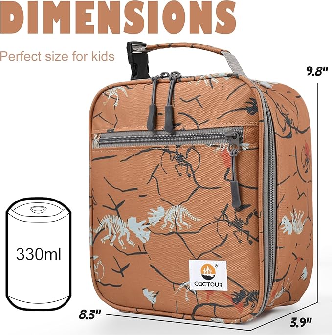 Lunch Box Kids,Premium Insulated Lunch Bag for Girls Boys,Soft Bag Mini Cooler Back to School Thermal Reusable Lunch Bag for Work School Picnic （Brown Dino