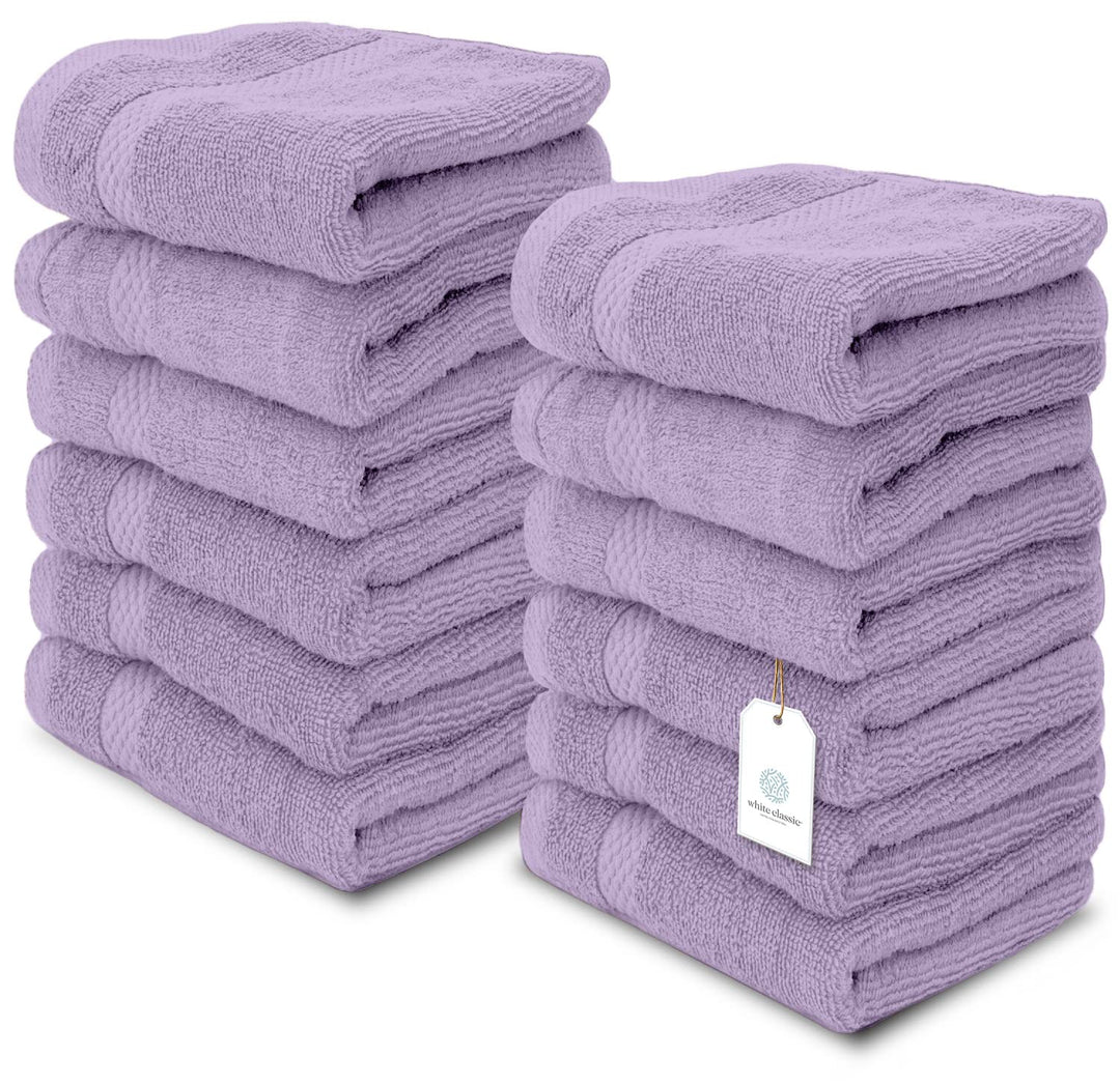 White Classic Luxury Washcloths for Bathroom-Hotel-Spa-Kitchen-Set - Circlet Egyptian Cotton - Highly Absorbent Hotel Quality Face Towels - Bulk Set of 12-13x13 Inch (Lavender)