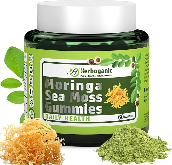 Moringa Sea Moss Gummies - Amazing Superfood Green Supplement with Fiber, Immune Support, and Moringa Leaf Powder Extract - Supplement 60 Count.