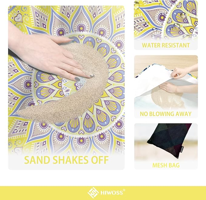 Beach Blanket Waterproof Sandproof Oversized 95”x 80”,Sand Free Beach Mat with Corner Pockets,Portable Mesh Bag for Beach Festival,Picnic,Travel and Outdoor Camping (Yellowtan)