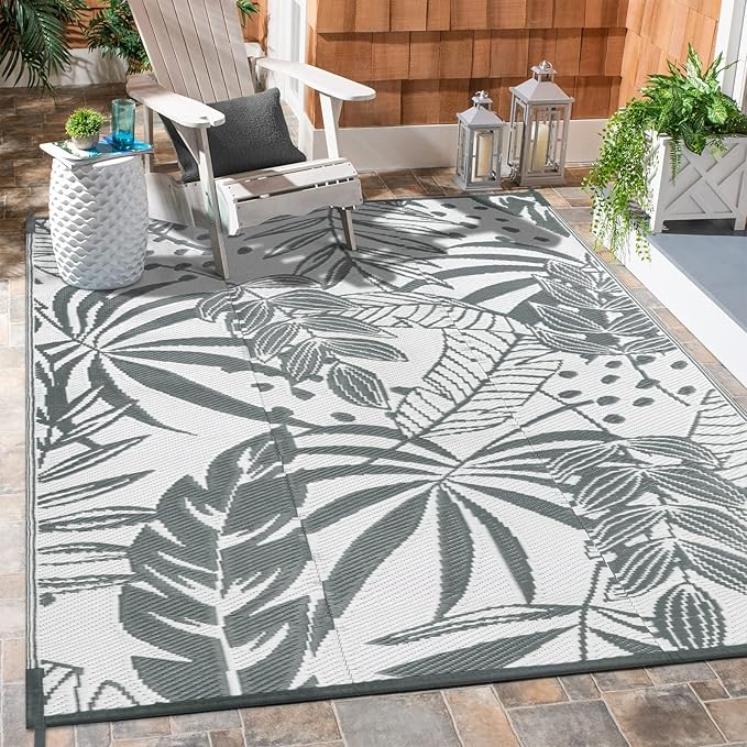 Anidaroel Outdoor Rugs 5x8ft for Patios Clearance Waterproof, Reversible Tropical Plastic Straw Camping Mat Outside Rug, Large Outdoor Area Rug for RV, Porch, Deck, Balcony, Picnic(5'x8')