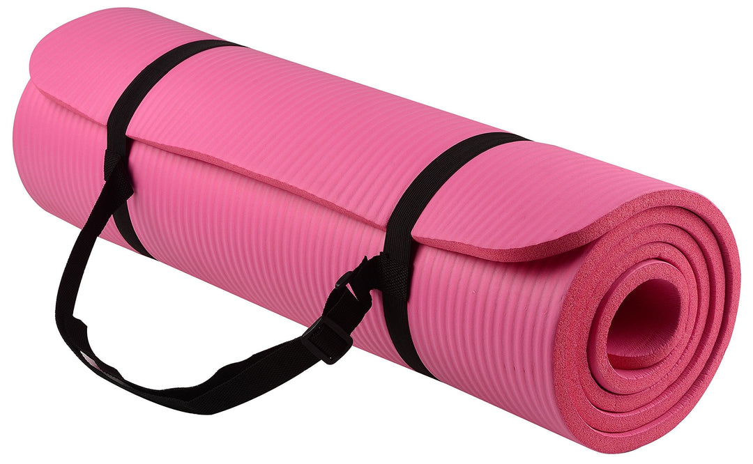 Signature Fitness All Purpose 1/2-Inch Extra Thick High Density Anti-Tear Exercise Yoga Mat with Carrying Strap, Pink
