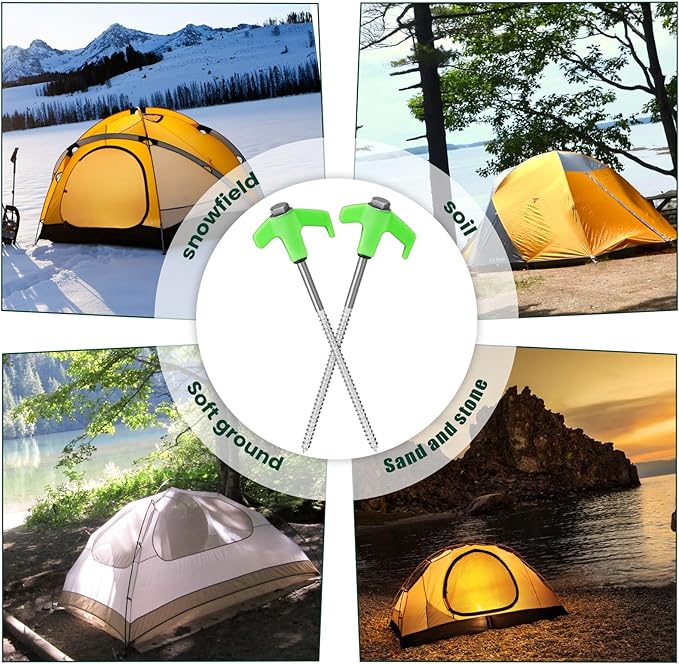 8" Screw in Tent Stakes 20PCS - Ground Anchors Screw - Screw in Tent Stakes Heavy Duty- Tent Pegs Camping Stakes- Hex Pegs Drillable Tent Stakes and Hexagon Head Drive and Storage Box (Green)