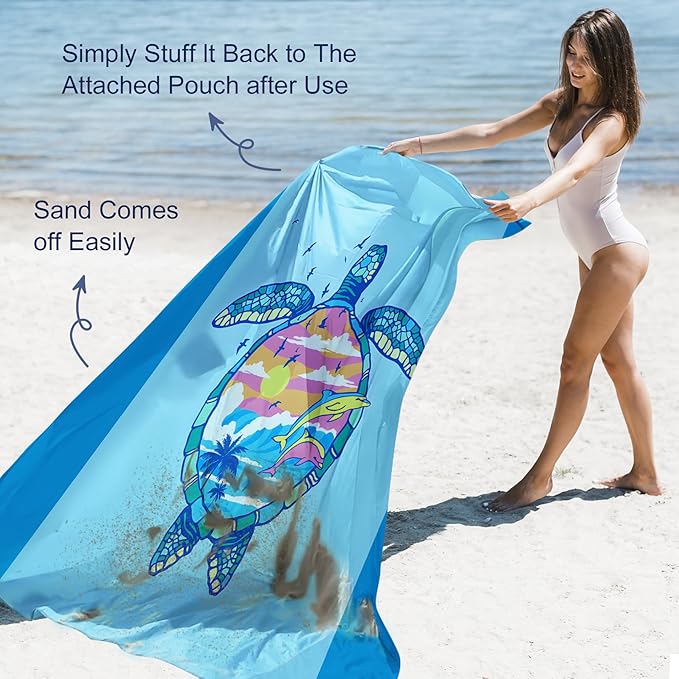 Large Beach Blanket Waterproof Sandproof 108"x 82" for 1-6 Adults,Quick Drying Beach Mat,Lightweight & Durable,Beach Essentials for Family Beach Camping Travel Picnic