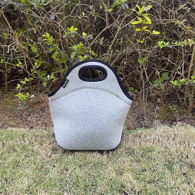 FlowFly Neoprene kids Lunch box Insulated Soft Bag Mini Cooler Thermal Meal Tote Kit for Boys, Girls,Men,Women,School,Work, Office, Grey