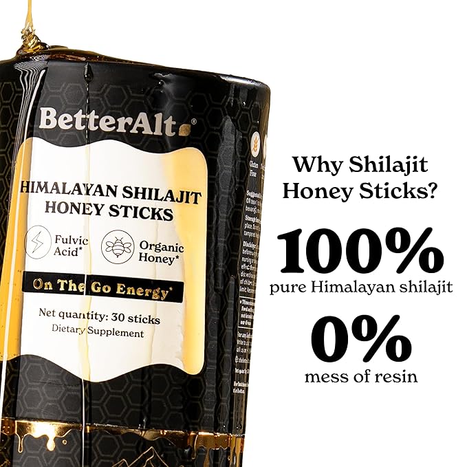 Better Alt Pure Himalayan Shilajit Sticks with Organic Honey, Saffron | Easy to Consume Shilajit| 30 Sticks for Energy Boost & Immune Support, 85+ Trace Minerals, 75%+ Fulvic Acid